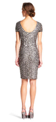 Adrianna Papell - 41900220SC Embellished Shiny Short Sleeve Dress
