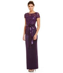 Adrianna Papell - Short Sleeve Lace Bodice Long Dress 81929760SC