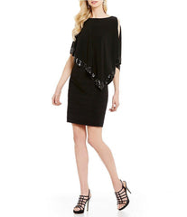 Adrianna Papell - AP1D100418 Bateau Cutaway Capelet Sheath Dress