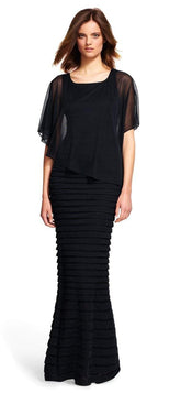 Adrianna Papell - 81930490SC Figure Fitted Long Dress with Sheer Cape