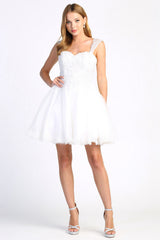 Adora Design 1004-01 - Sweetheart Lace Embellished Layered Dress