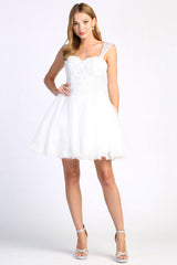 Adora Design 1004-01 - Sweetheart Lace Embellished Layered Dress