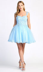 Adora Design 1004 - Lace Wide Strap A-Line Short Dress