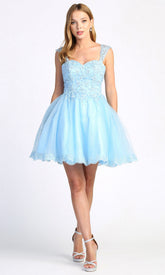 Adora Design 1004 - Lace Wide Strap A-Line Short Dress