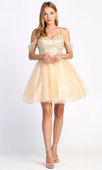 Adora Design 1006 - Layered A-Line Cocktail Dress with Appliques