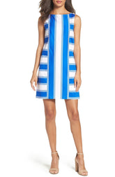 Adrianna Papell - Bateau Neck Stripe Print Cotton Dress AP1D100963SC