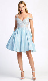 Adora Design 1010 - Applique Corset Cold Shoulder Party Dress