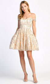 Adora Design 1023 - Off Shoulder Shimmer Fit and Flare Dress