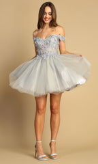 Adora Design 1041 - Lace-Up Back Embroidered Corset Mini Dress