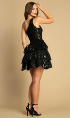 Adora Design 1044 - Sparkling Lace Asymmetric A-Line Dress