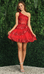 Adora Design 1044 - Sparkling Lace Asymmetric A-Line Dress