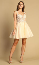 Adora Design 1045 - Scoop Back Applique Layered Dress