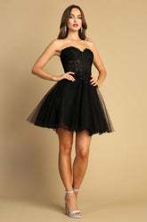 Adora Design 1047 - Applique Lace-Up Back Short Dress