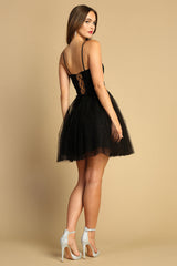 Adora Design 1047 - Applique Lace-Up Back Short Dress