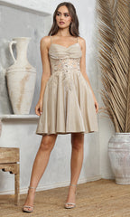 Adora Design 1058 - Sleeveless Floral Applique Short Dress