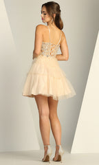 Adora Design 1059 - Floral Applique Tiered Mini Dress