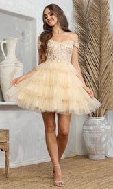 Adora Design 1061 - Tiered Ruffle Embellished A-Line Dress