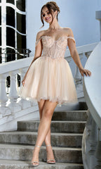 Adora Design 1066 - Embellished Off Shoulder A-Line Dress