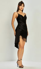 Adora Design 1068 - Ruched Bodice V-Neck Short Dress with Side Sash