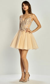 Adora Design 1072 - A-Line Shimmering Applique Cocktail Dress