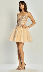 Adora Design 1072 - A-Line Shimmering Applique Cocktail Dress
