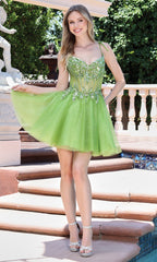 Adora Design 1072 - A-Line Shimmering Applique Cocktail Dress