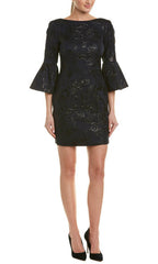 Adrianna Papell - MN2E203554SC Floral Metallic Bell Sleeve Short Dress
