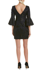 Adrianna Papell - MN2E203554SC Floral Metallic Bell Sleeve Short Dress