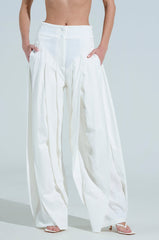 AMBER WIDE LEG PLEATED TROUSER PANT IN WHITE