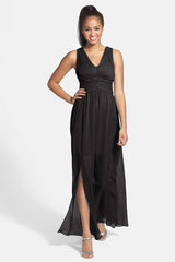 Adrianna Papell - 231M55220SC V Neck Cut Out Back Chiffon Dress