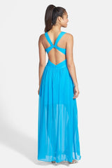 Adrianna Papell - 231M55220SC V Neck Cut Out Back Chiffon Dress