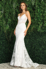 Adora Design 3053N-01 - Lace Embellished Spaghetti Strap Dress