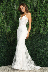 Adora Design 3053N-01 - Lace Embellished Spaghetti Strap Dress