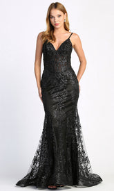 Adora Design 3053N - V-Neckline Shimmer Evening Dress
