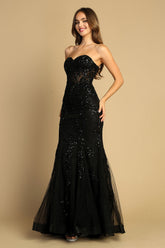 Adora Design 3080 - Strapless Illusion Corset Embellished Dress