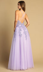 Adora Design 3088 - Crisscross Back Embroidered Long Dress