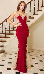 Adora Design 3115 - Cutout Back Embroidered Applique Fitted Dress