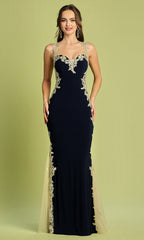 Adora Design 3115 - Cutout Back Embroidered Applique Fitted Dress
