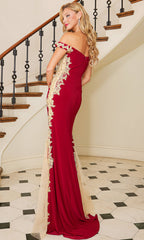 Adora Design 3117 - Off Shoulder Embroidered Dress with Illusion Sides