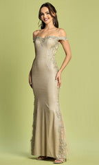 Adora Design 3118 - Off Shoulder Floral Lace Applique Dress