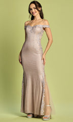Adora Design 3118 - Off Shoulder Floral Lace Applique Dress