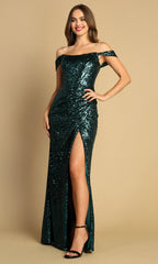 Adora Design 3119 - Iridescent Off Shoulder Sheath Dress