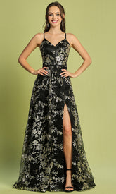 Adora Design 3137 - Strappy Back A-Line Floral Evening Dress