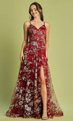 Adora Design 3137 - Strappy Back A-Line Floral Evening Dress