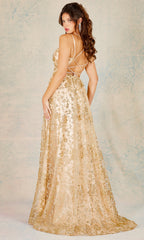 Adora Design 3137 - Strappy Back A-Line Floral Evening Dress