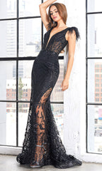 Adora Design 3151 - Feathered Strap Embellished Sheath Dress