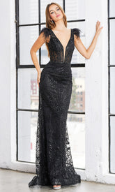Adora Design 3151 - Feathered Strap Embellished Sheath Dress