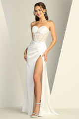 Adora Design 3161-01 - Embroidered Sweetheart Wrap Skirt Dress