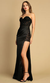 Adora Design 3163 - Lace-Up Back Applique Column Dress