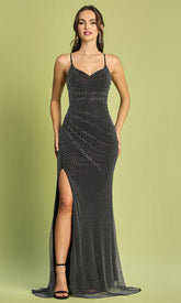 Adora Design 3178 - Sheath Skirt Embellished Dress with Thin Straps